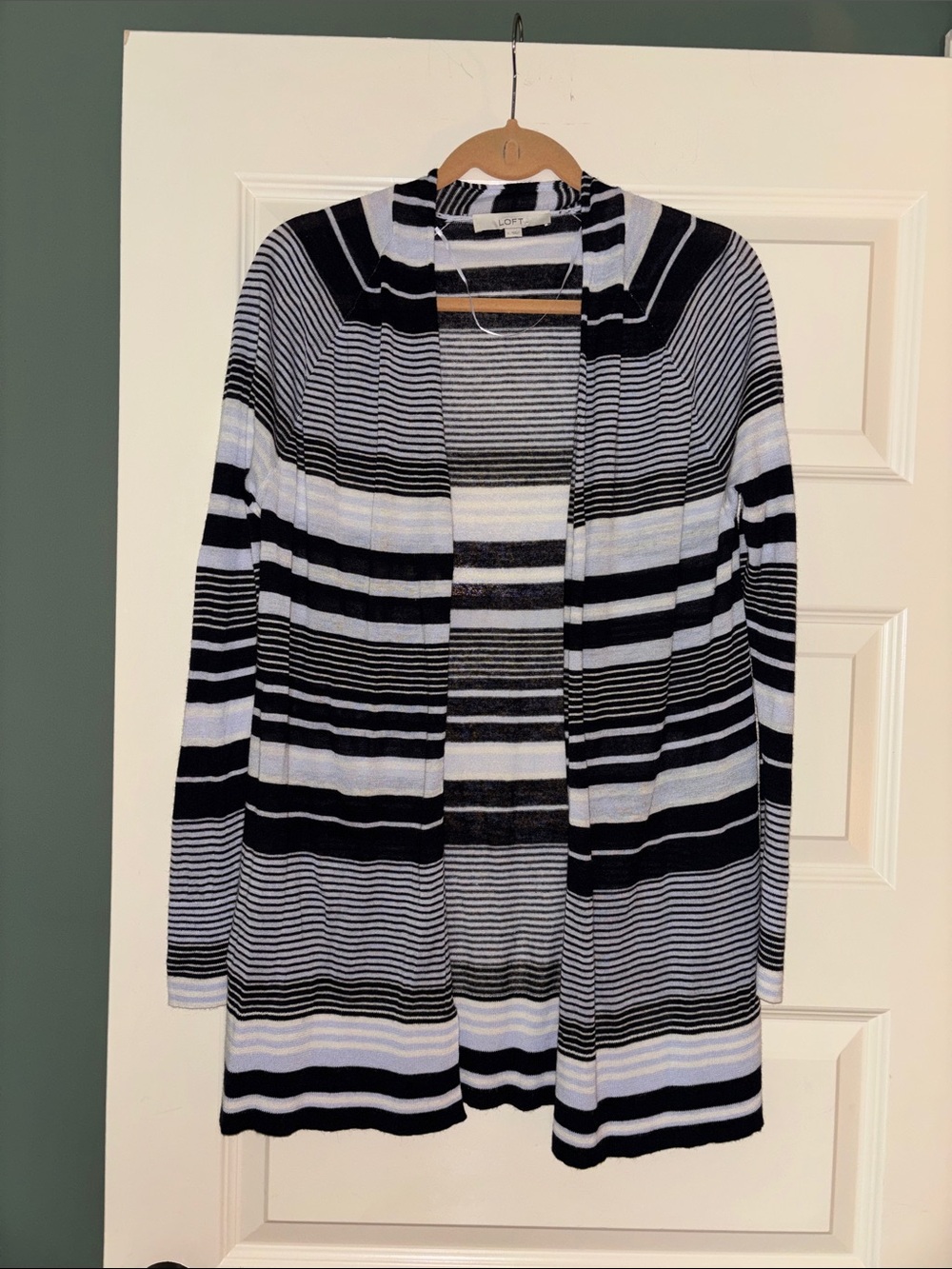 LOFT Navy/Lilac/White Striped Open Cardigan